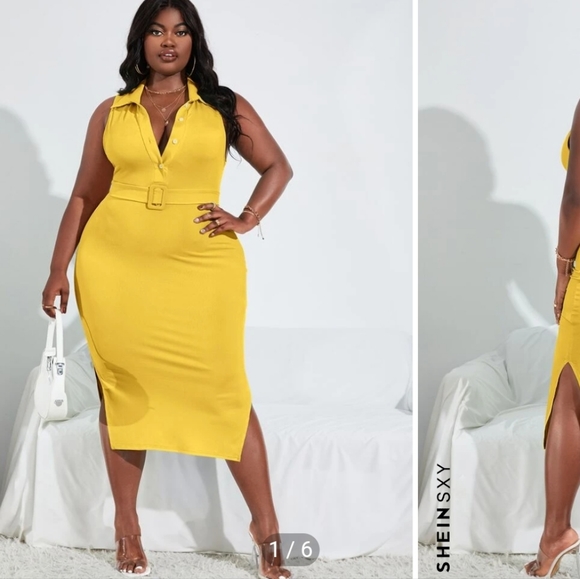 SHEIN Dresses & Skirts - Plus Half Button M-Slit Hem Belted Dress